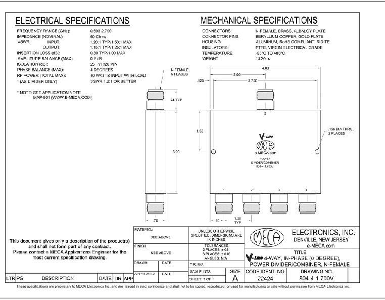 MECA 804-4-1.700V 0.698-2.7GHZ a four frequency microwave divider N