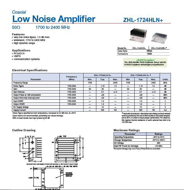 ZHL-1724HLNF 1700-2400MHz Mini-Circuits RF low noise amplifier