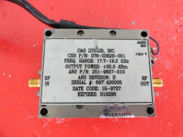 HARRIS amplifier 17.7-19.2GHz G:30dBm 12V SMA 076-03628-001