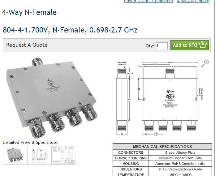 MECA 804-4-1.700V 0.698-2.7GHZ a four frequency microwave divider N