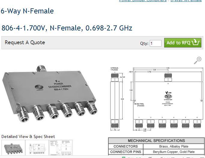 806-4-1.700V 0.698-2.7GHZ MECA RF microwave sub six power divider N