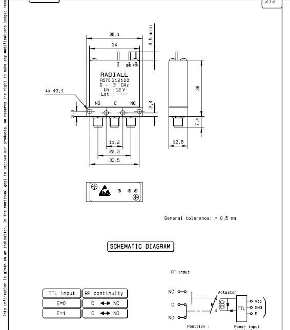 RADIALL R570312100 0-3GHZ SPDT RF switch 12V TTL control