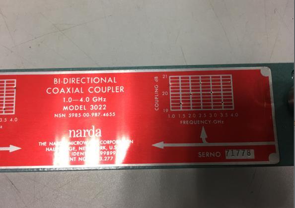 3022 20DB 1.0-4.0GHZ Narda coaxial dual directional coupler N/ male - female