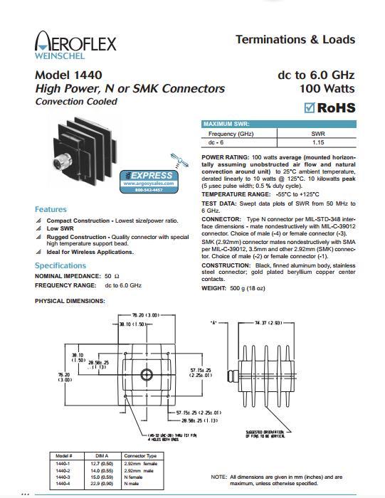 1440-3 DC-6GHZ 100W Weinschel high frequency coaxial load / dummy load N master