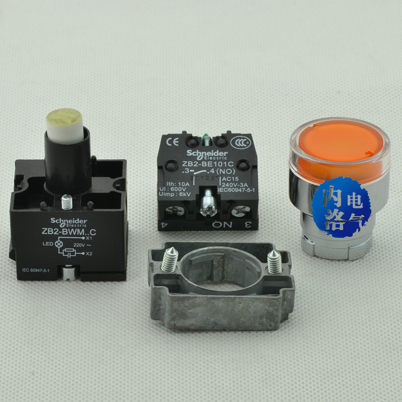 Schneider with light button switch, 22mm XB2-BW33 ZB2-BWM..C self reset, AC220V DC24V 1 normally open ZB2-BWM+ ZB2-BE101C