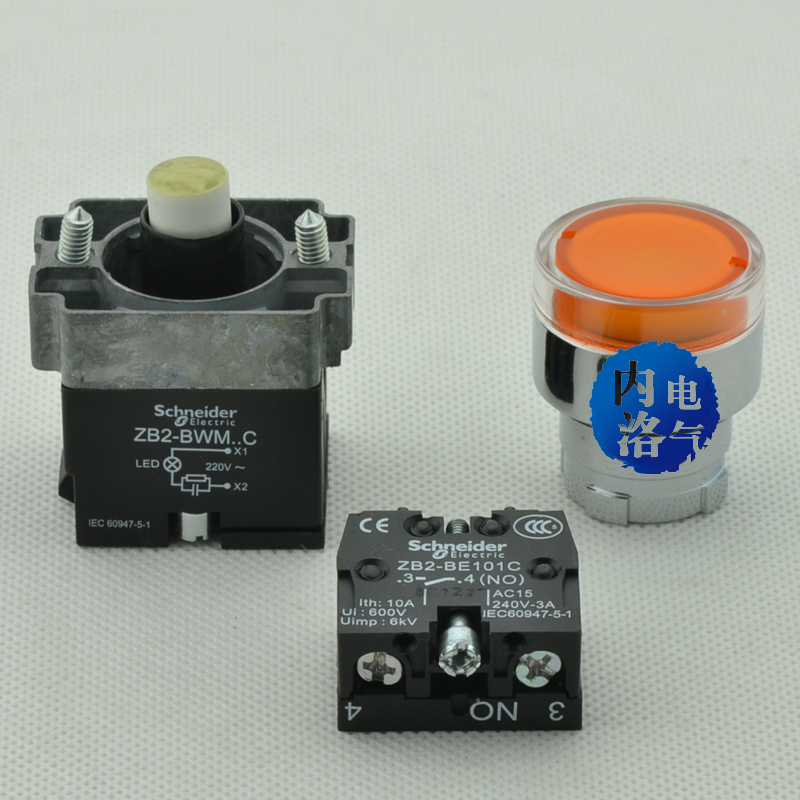 Schneider with light button switch, 22mm XB2-BW33 ZB2-BWM..C self reset, AC220V DC24V 1 normally open ZB2-BWM+ ZB2-BE101C