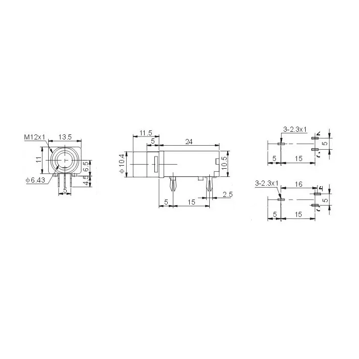 PJ-309 3P, pin 6.35mm, double channel microphone, audio and video microphone socket.
