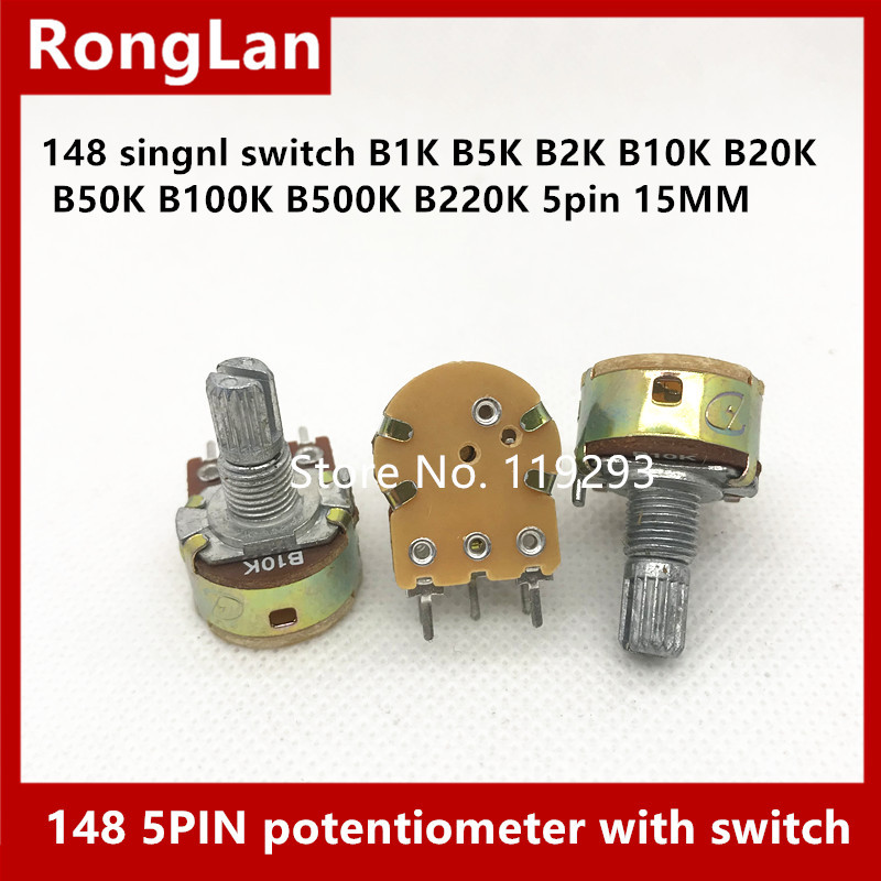 Adjustable resistance potentiometer humidifier 148 singnl switch B100R B500R B1M B1K B5K B2K B10K B20K B50K B100K B500K B220K 5pin 15MM