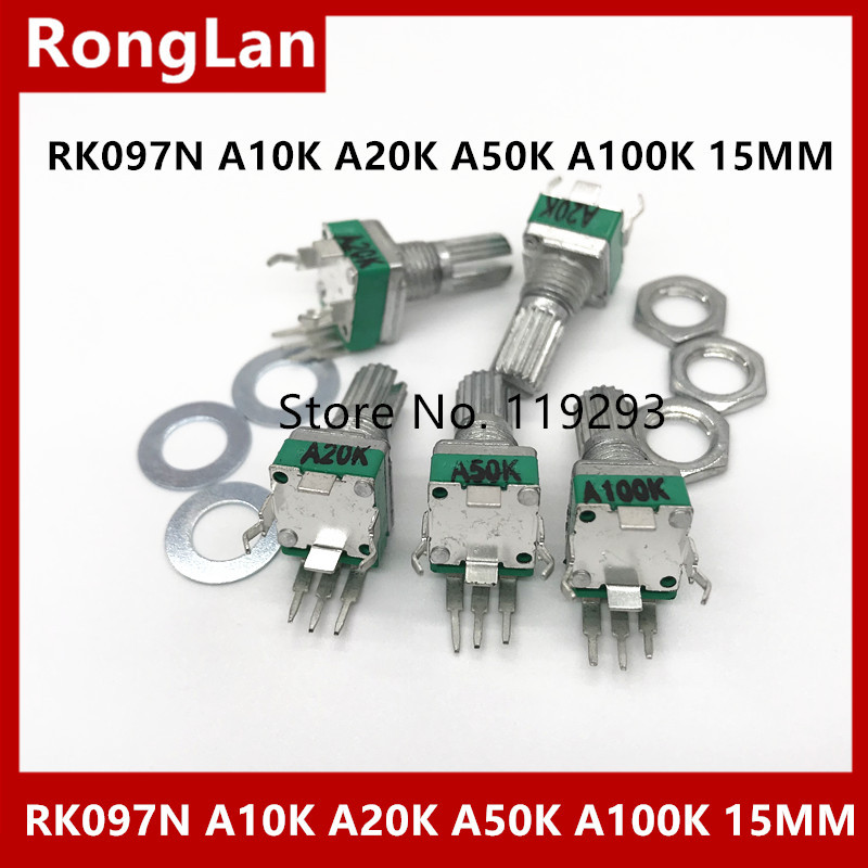 Spot quality precision adjustable potentiometer RK097N 097 Vertical clubfoot Single B1K B5K B10K B20K B50K B100K B250K B1M B500K  15MM shaft