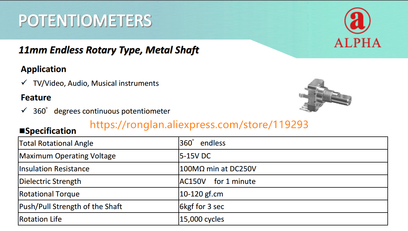 Taiwan alpha 142 vertical potentiometer 0B2.5K OB2.5K B2.5K OB20K 0B20K 4-pin 360 degree handle length 15MMF