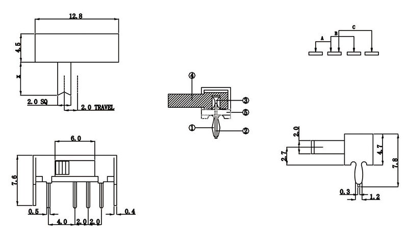 Small toggle hook micro slide switch DC DC power switch SK-13D01 2MM 3MM 4MM 5MM 6MM 7MM shfat