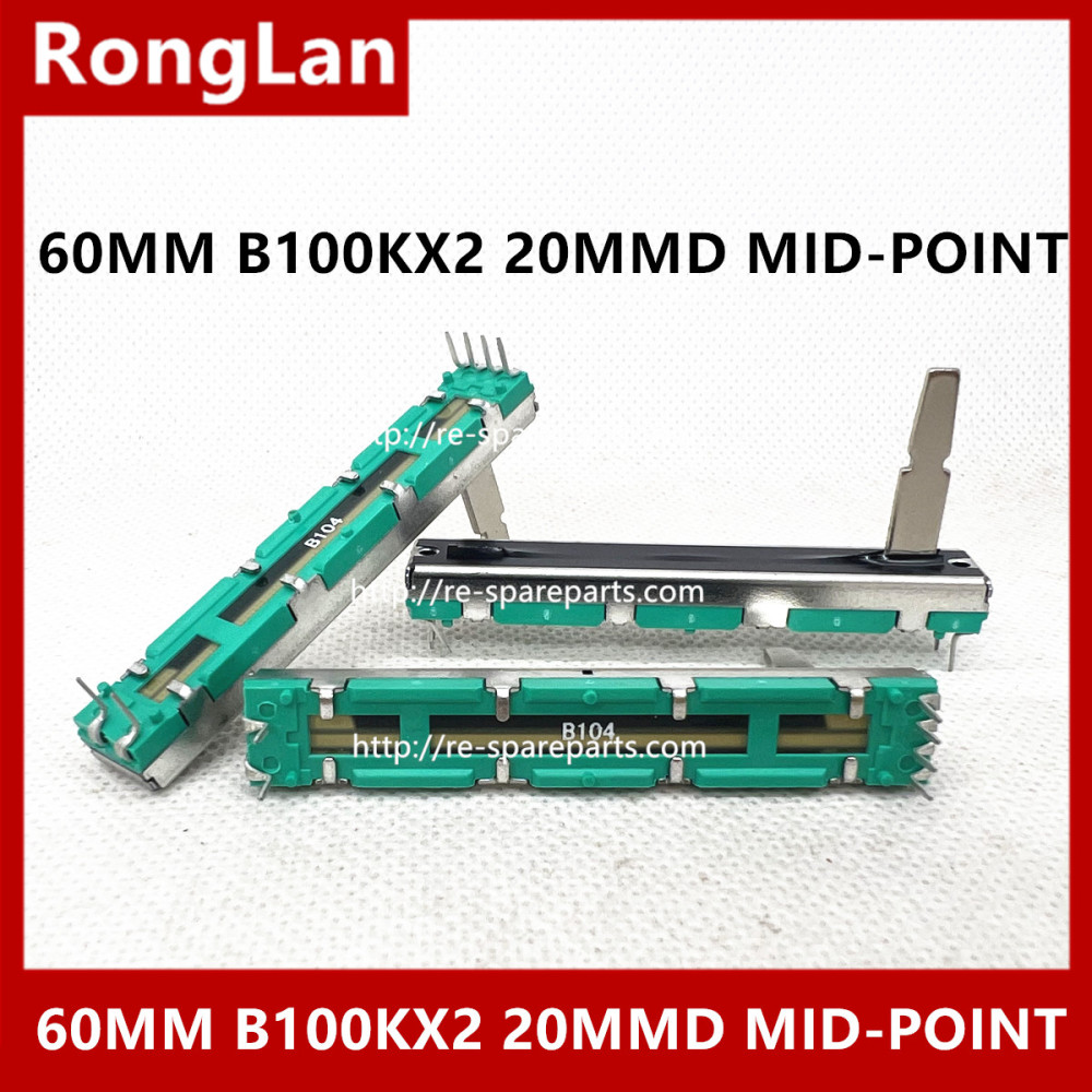 Taiwan 6cm 60MM Sliding Potentiometer B100K B100KX2 Dual Coupling 20MM with mid-point Tuner Volume Sliding Pusher