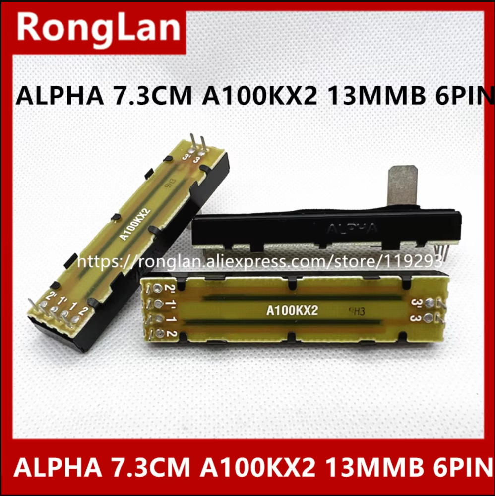 ALPHA 73MM 7.3CM Mixer Straight Slip Pusher Double Potentiometer A100K A100KX2 Handle 13MMB Inside Foot