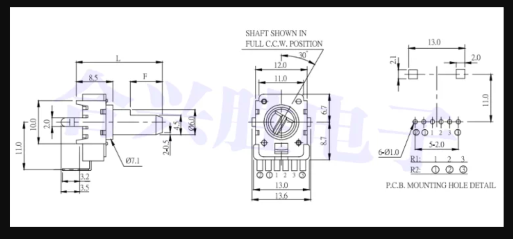 Taiwan ALPHA RK12 6-Pin Potentiometer C10K for Amplifier, Speaker, and Ultrasonic Equipment Rotary Potentiometer 13MM shaft