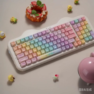 Macaron Gradient Bear Kawaii Keycaps MOA Profile 123 Keys Full Set, 5-Side PBT Dye Sublimation Custom Keycaps for Mechanical Keyboards