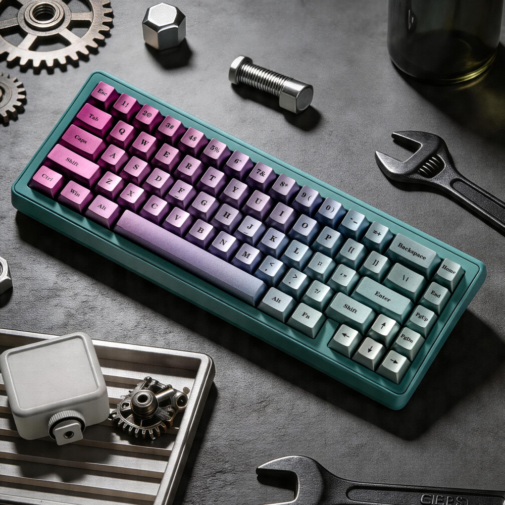 Purple Green Gradient Metallic Keycaps, 123 Keys 1.7mm Thick PBT Keycaps Set, 5-Side Dye Sublimation OEM Profile Keycaps for Cherry MX Gateron Kailh Switches Mechanical Keyboard