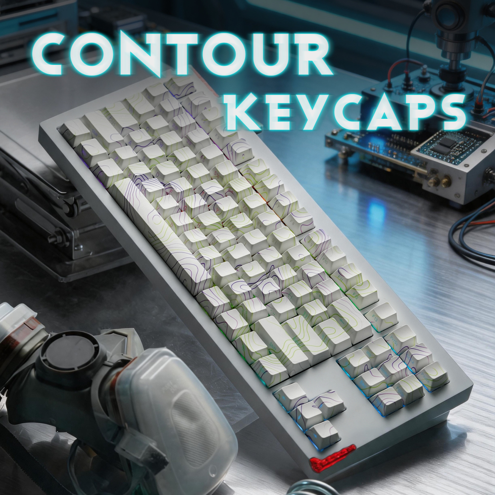 White Purple Topographic PBT Keycaps 135 Keys | 5-Sided Dye-Sub OEM Profile Side-Lit Translucent Keycaps for Mechanical Keyboards