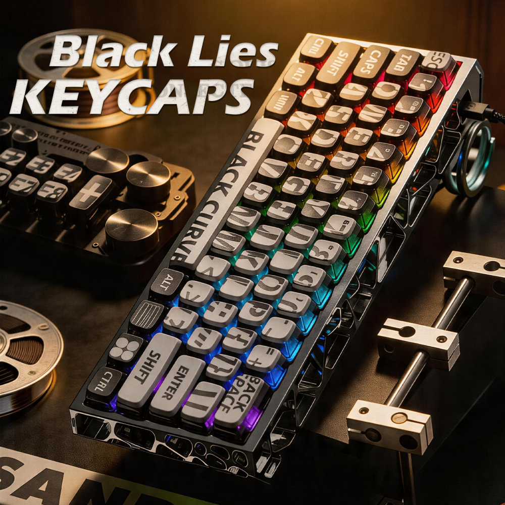 Black Lies Dark Style Keycaps 123 Keys, PBT Dye-Sub Backlit Custom Keycap Set, Retro Film Photography Theme, Cherry MX Profile, Compatible with 60% 65% 75% TKL Full Size Mechanical Gaming Keyboards
