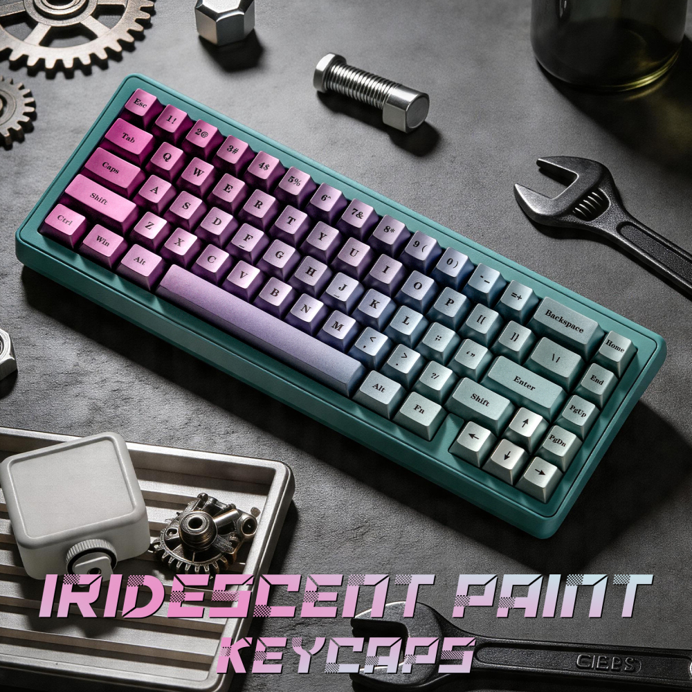 Purple Green Gradient Metallic Keycaps, 123 Keys 1.7mm Thick PBT Keycaps Set, 5-Side Dye Sublimation OEM Profile Keycaps for Cherry MX Gateron Kailh Switches Mechanical Keyboard