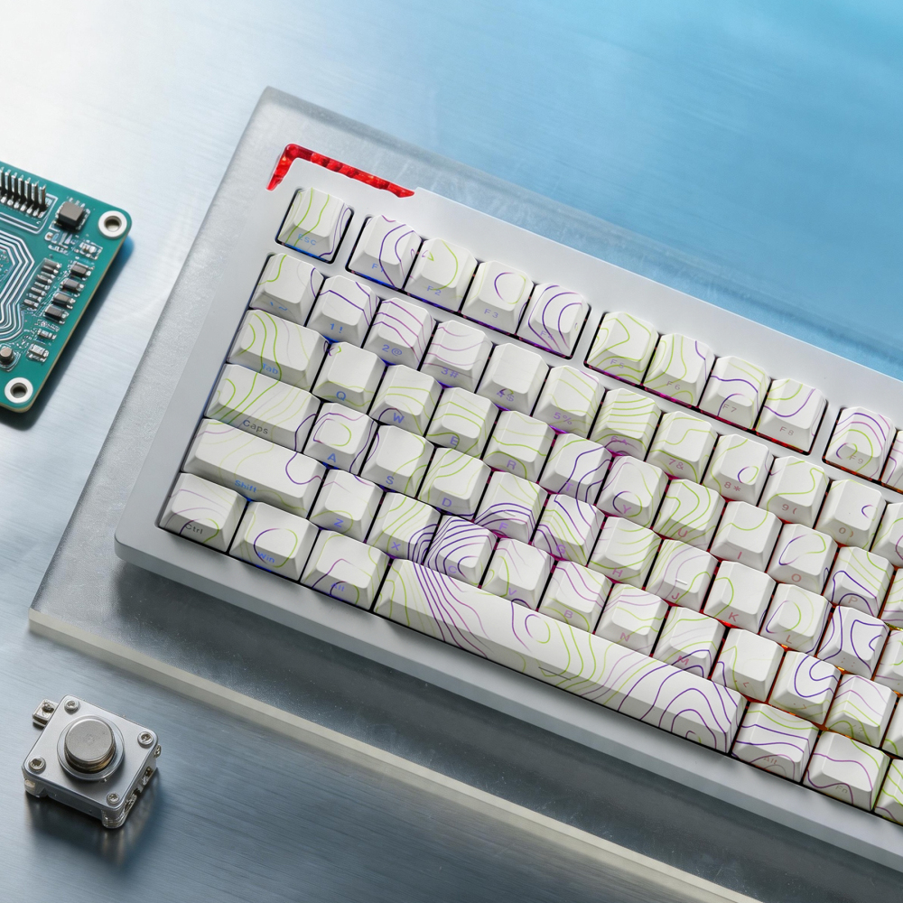 White Purple Topographic PBT Keycaps 135 Keys | 5-Sided Dye-Sub OEM Profile Side-Lit Translucent Keycaps for Mechanical Keyboards