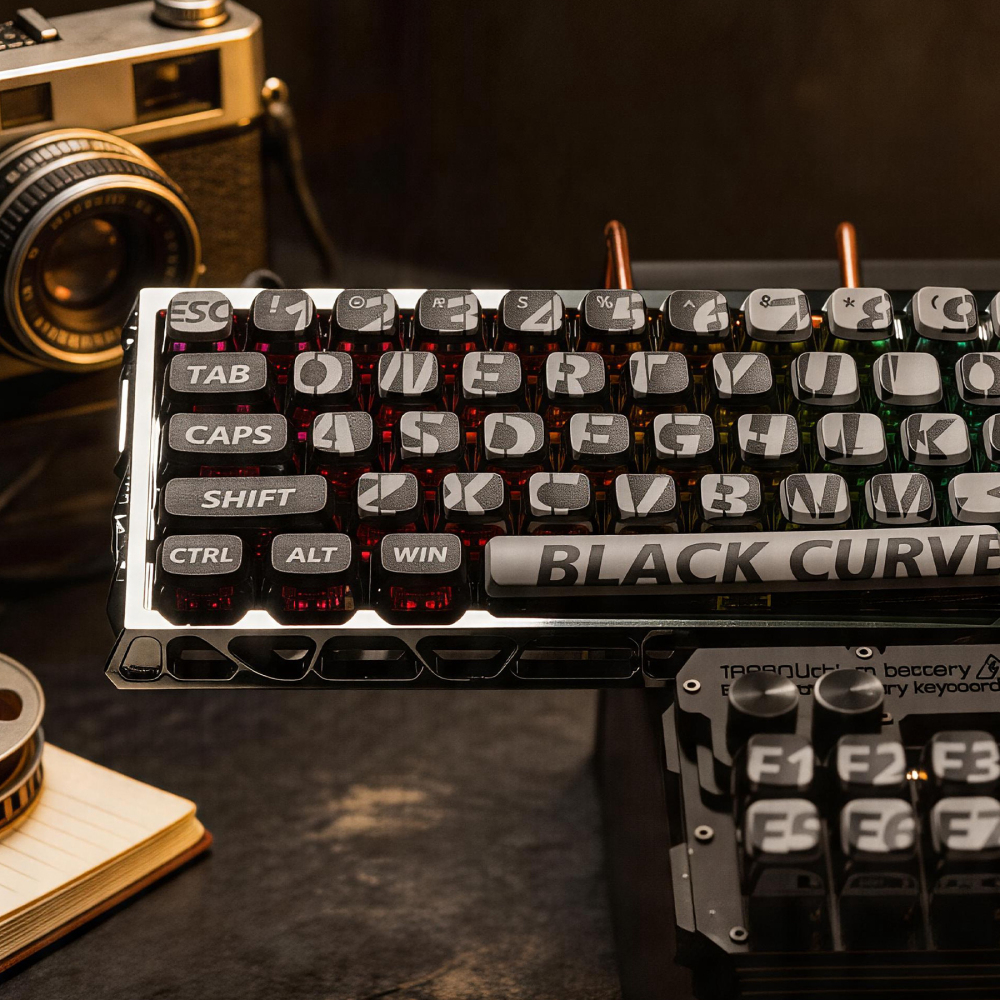 Black Lies Dark Style Keycaps 123 Keys, PBT Dye-Sub Backlit Custom Keycap Set, Retro Film Photography Theme, Cherry MX Profile, Compatible with 60% 65% 75% TKL Full Size Mechanical Gaming Keyboards