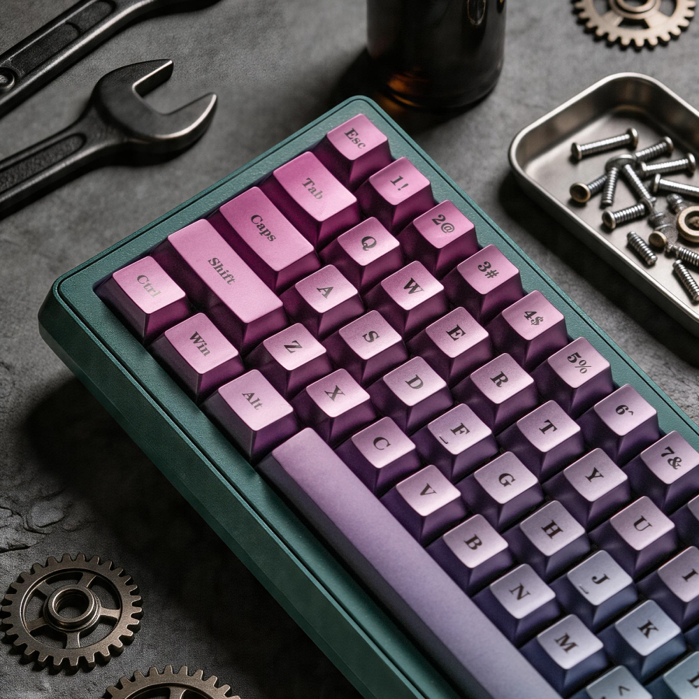 Purple Green Gradient Metallic Keycaps, 123 Keys 1.7mm Thick PBT Keycaps Set, 5-Side Dye Sublimation OEM Profile Keycaps for Cherry MX Gateron Kailh Switches Mechanical Keyboard