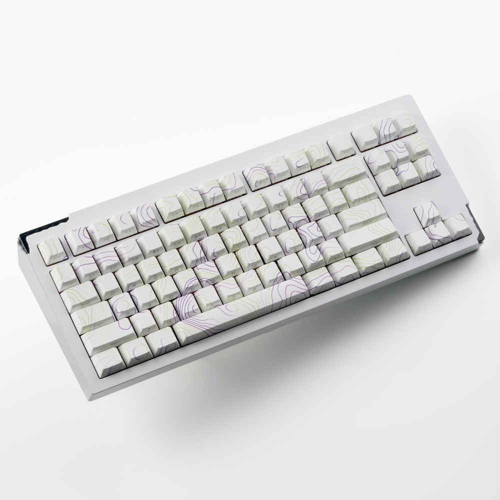 White Purple Topographic PBT Keycaps 135 Keys | 5-Sided Dye-Sub OEM Profile Side-Lit Translucent Keycaps for Mechanical Keyboards