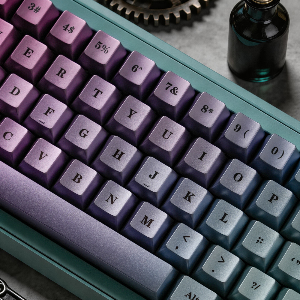 Purple Green Gradient Metallic Keycaps, 123 Keys 1.7mm Thick PBT Keycaps Set, 5-Side Dye Sublimation OEM Profile Keycaps for Cherry MX Gateron Kailh Switches Mechanical Keyboard