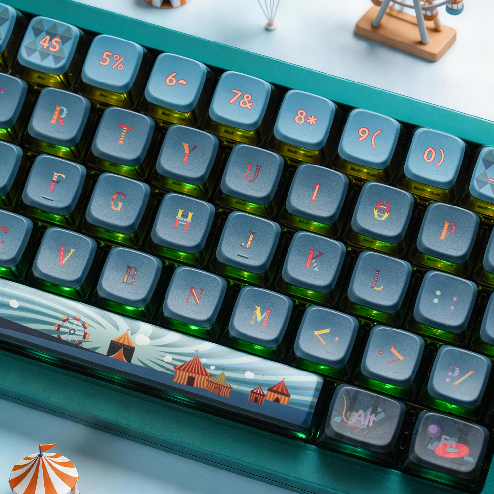 Vintage Circus Night 123-Key Full Set PBT Keycaps | 1.7mm Thick 5-Side Dye-Sub MDA Backlit Profile