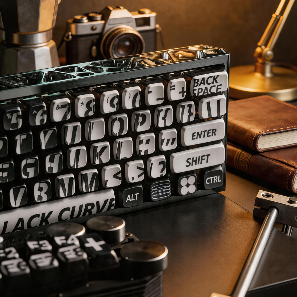 Black Lies Dark Style Keycaps 123 Keys, PBT Dye-Sub Backlit Custom Keycap Set, Retro Film Photography Theme, Cherry MX Profile, Compatible with 60% 65% 75% TKL Full Size Mechanical Gaming Keyboards