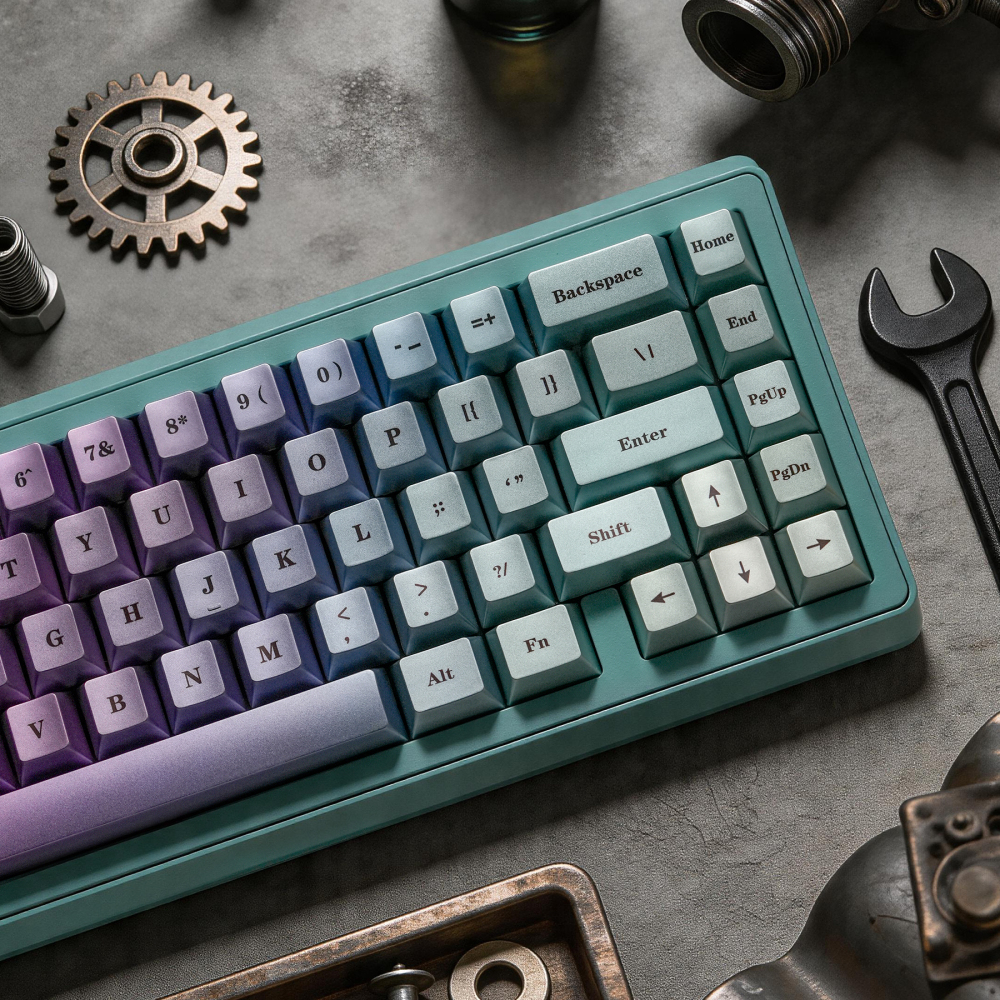 Purple Green Gradient Metallic Keycaps, 123 Keys 1.7mm Thick PBT Keycaps Set, 5-Side Dye Sublimation OEM Profile Keycaps for Cherry MX Gateron Kailh Switches Mechanical Keyboard