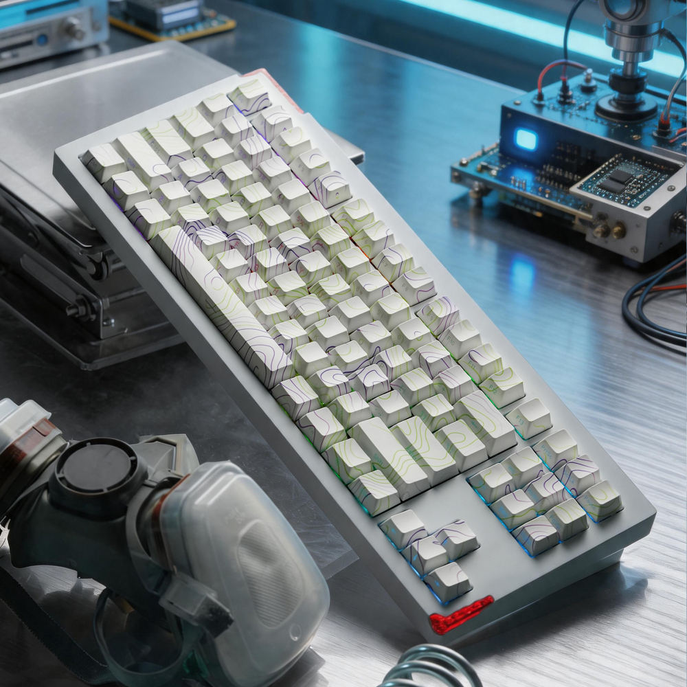 White Purple Topographic PBT Keycaps 135 Keys | 5-Sided Dye-Sub OEM Profile Side-Lit Translucent Keycaps for Mechanical Keyboards