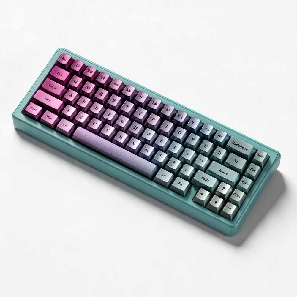 Purple Green Gradient Metallic Keycaps, 123 Keys 1.7mm Thick PBT Keycaps Set, 5-Side Dye Sublimation OEM Profile Keycaps for Cherry MX Gateron Kailh Switches Mechanical Keyboard