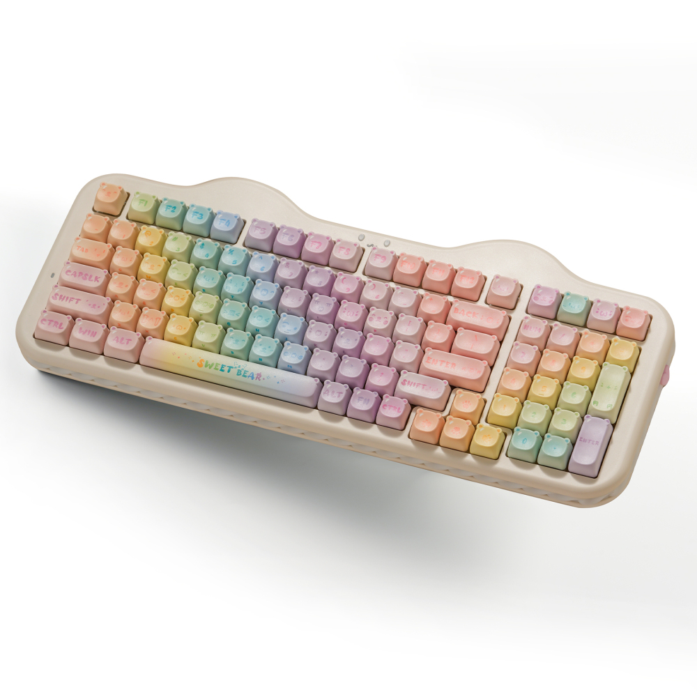 Macaron Gradient Bear Kawaii Keycaps MOA Profile 123 Keys Full Set, 5-Side PBT Dye Sublimation Custom Keycaps for Mechanical Keyboards