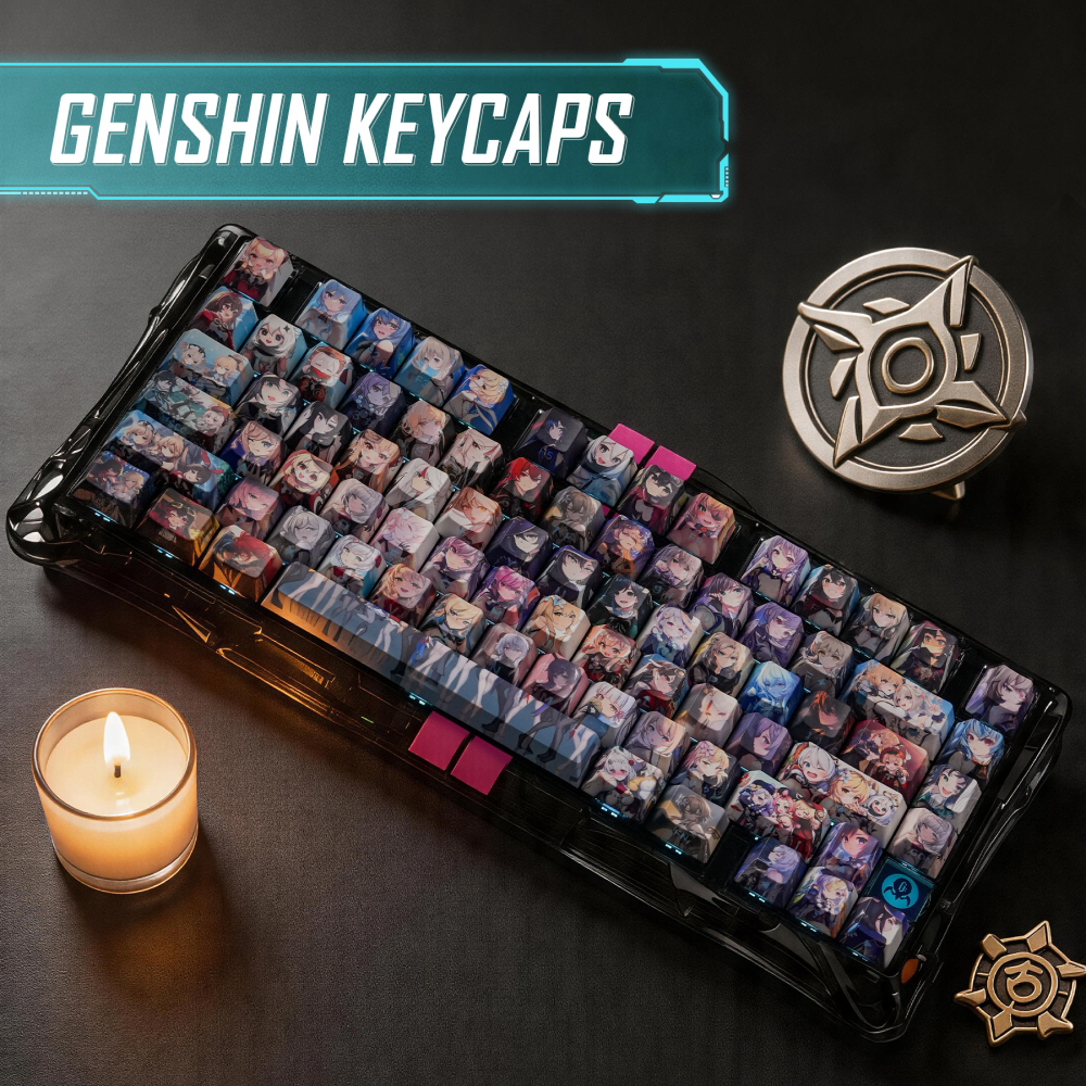 Genshin Impact All Characters Anime Avatar Keycaps Set | 135 Keys MDA 4-Side Translucent RGB Backlit | 1.7mm Thick PBT 5-Side Dye Sublimation | Custom Mechanical Keyboard Keycaps for Gamers & Anime Fans