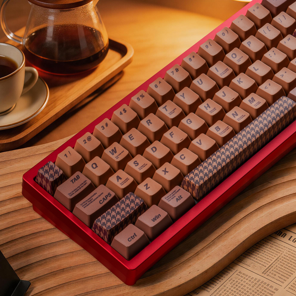Brown Houndstooth 123-Key PBT Keycap Set | 1.7mm Thick 5-Side Dye Sublimation | OEM Profile Custom Mechanical Keyboard Keycaps