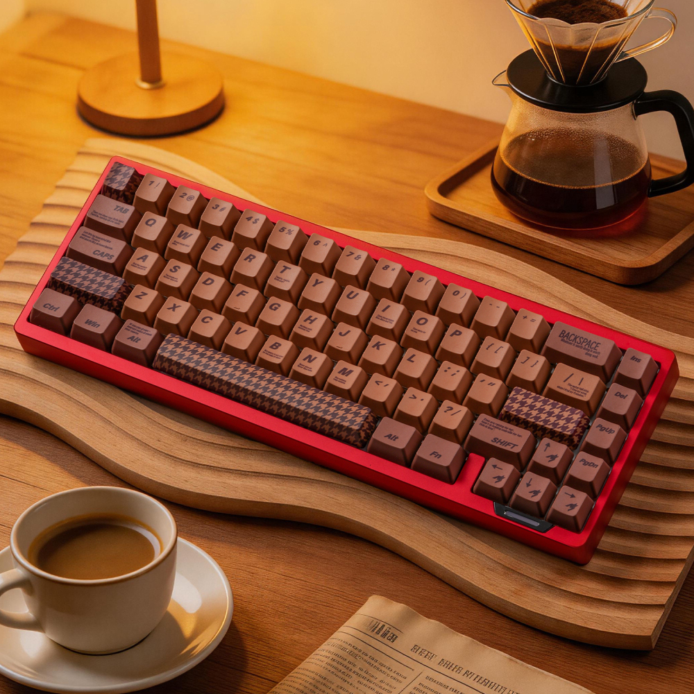 Brown Houndstooth 123-Key PBT Keycap Set | 1.7mm Thick 5-Side Dye Sublimation | OEM Profile Custom Mechanical Keyboard Keycaps
