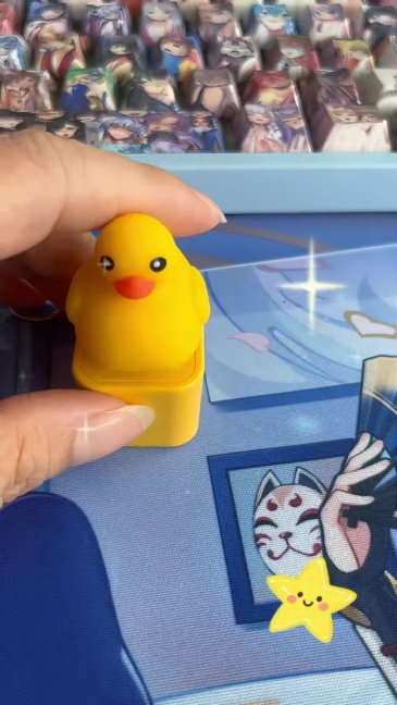 Super Cute Yellow Duck Fidget Keychain | Quacks When You Click! | Rechargeable Keyboard Clicker with LED Light | Stress Relief Toy for Adults Kids | Funny Bag Pendant Gift