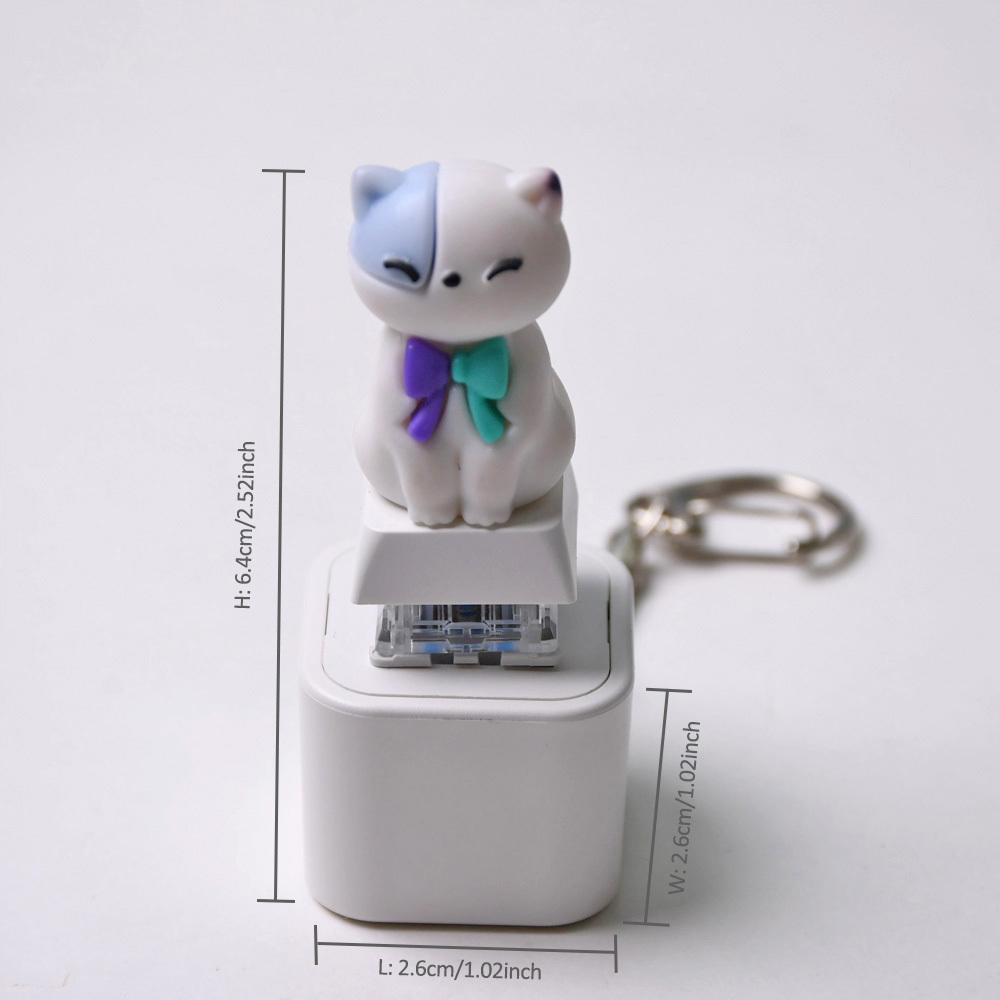 Super Cute Two-Tone Cat Fidget Keychain | Rechargeable Keycap Clicker with Meow Sound & LED | Cherry MX Axis Stress Relief Toy | Portable Bag Pendant Gift