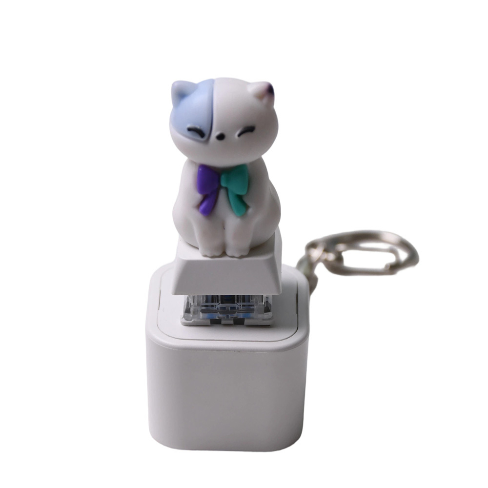 Super Cute Two-Tone Cat Fidget Keychain | Rechargeable Keycap Clicker with Meow Sound & LED | Cherry MX Axis Stress Relief Toy | Portable Bag Pendant Gift