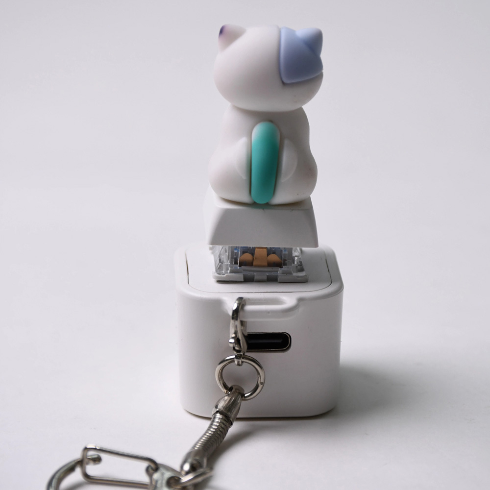 Super Cute Two-Tone Cat Fidget Keychain | Rechargeable Keycap Clicker with Meow Sound & LED | Cherry MX Axis Stress Relief Toy | Portable Bag Pendant Gift