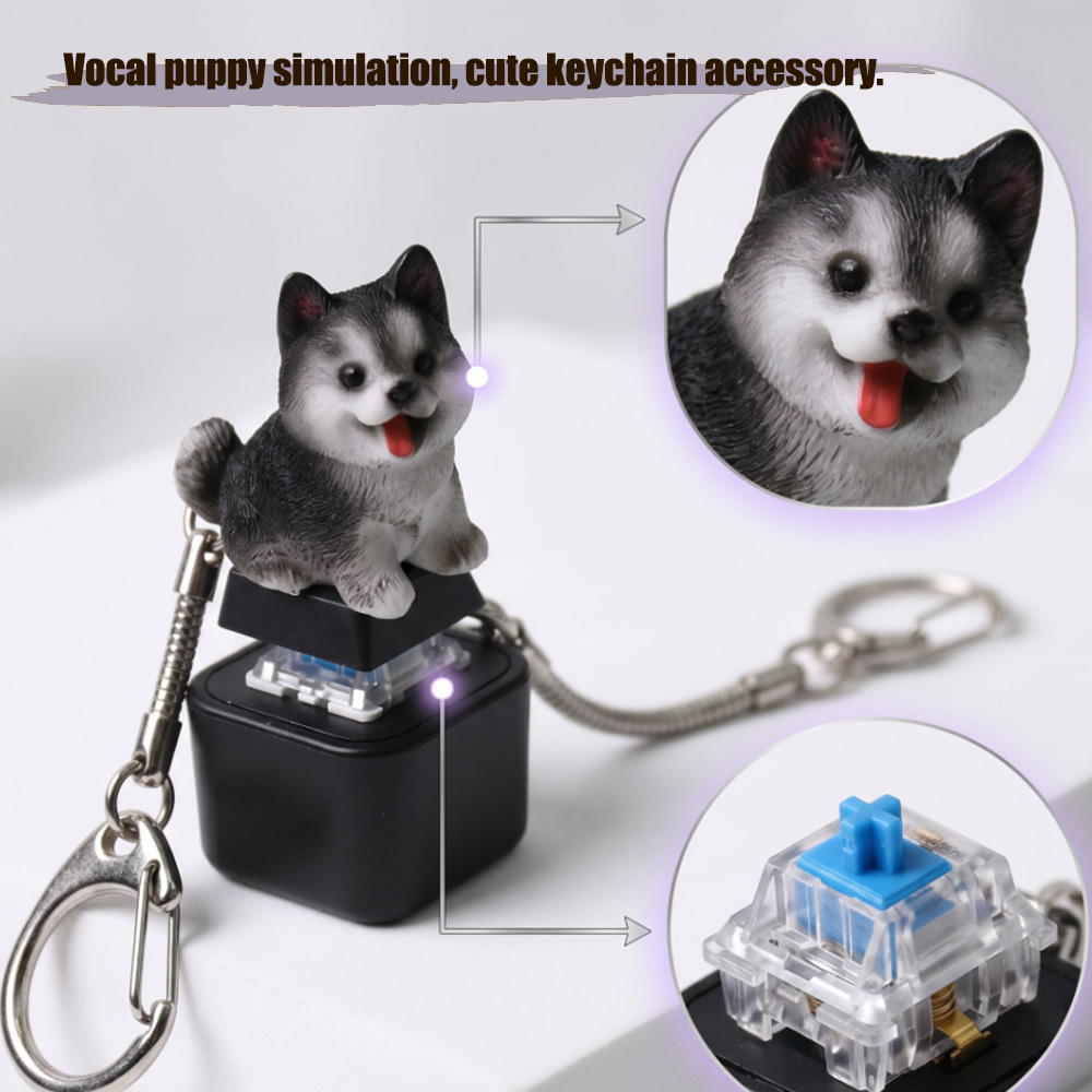 Rechargeable Dog Keyboard Fidget Clicker Keychain with LED Light & Barking Sound, Cute Animal Stress Relief Sensory Toy for Adults Kids, Portable Anxiety Relief Fidget Toy for ADHD, Office, Bag Pendant Gift
