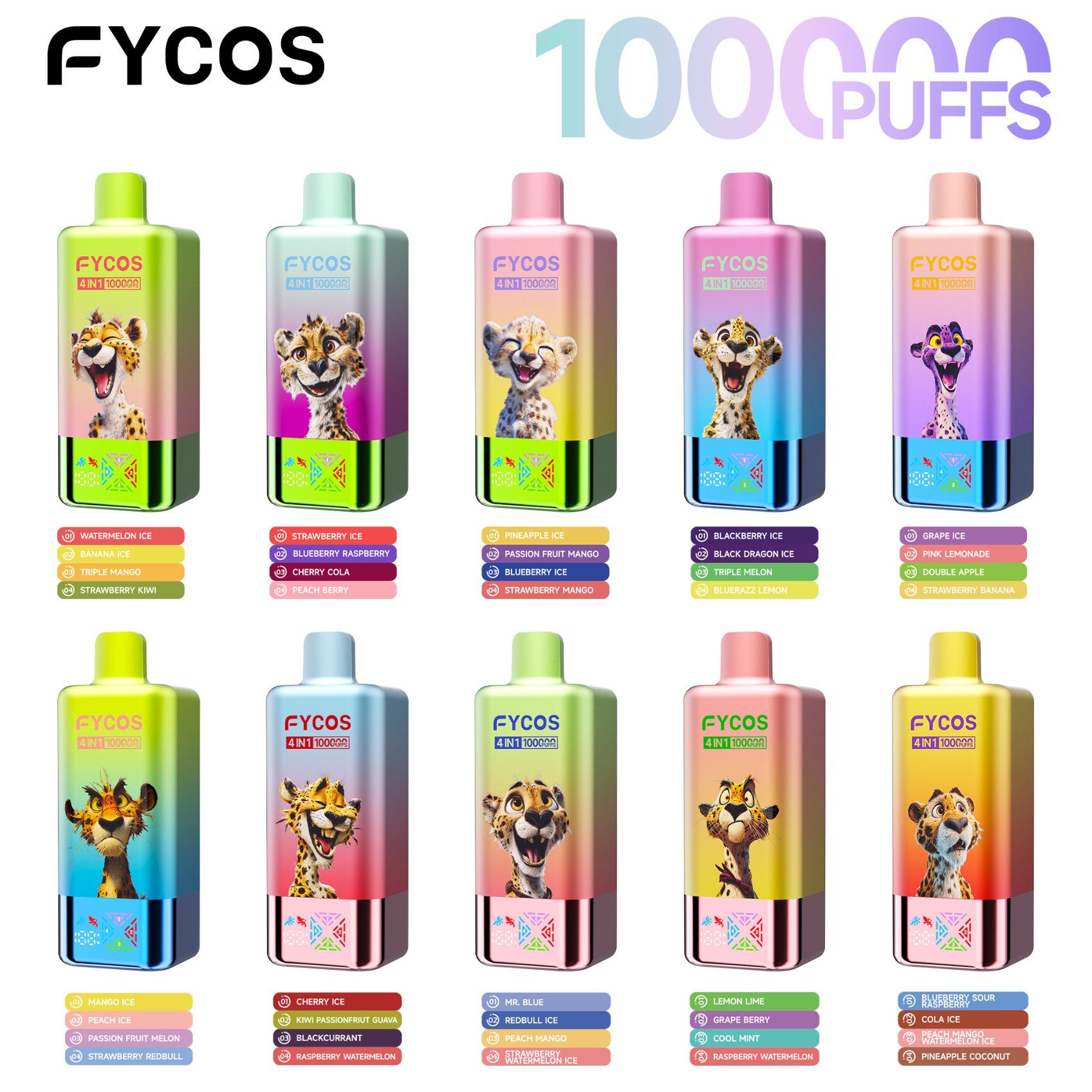 Fycos 100K puff four-in-one disposable vape product lineup