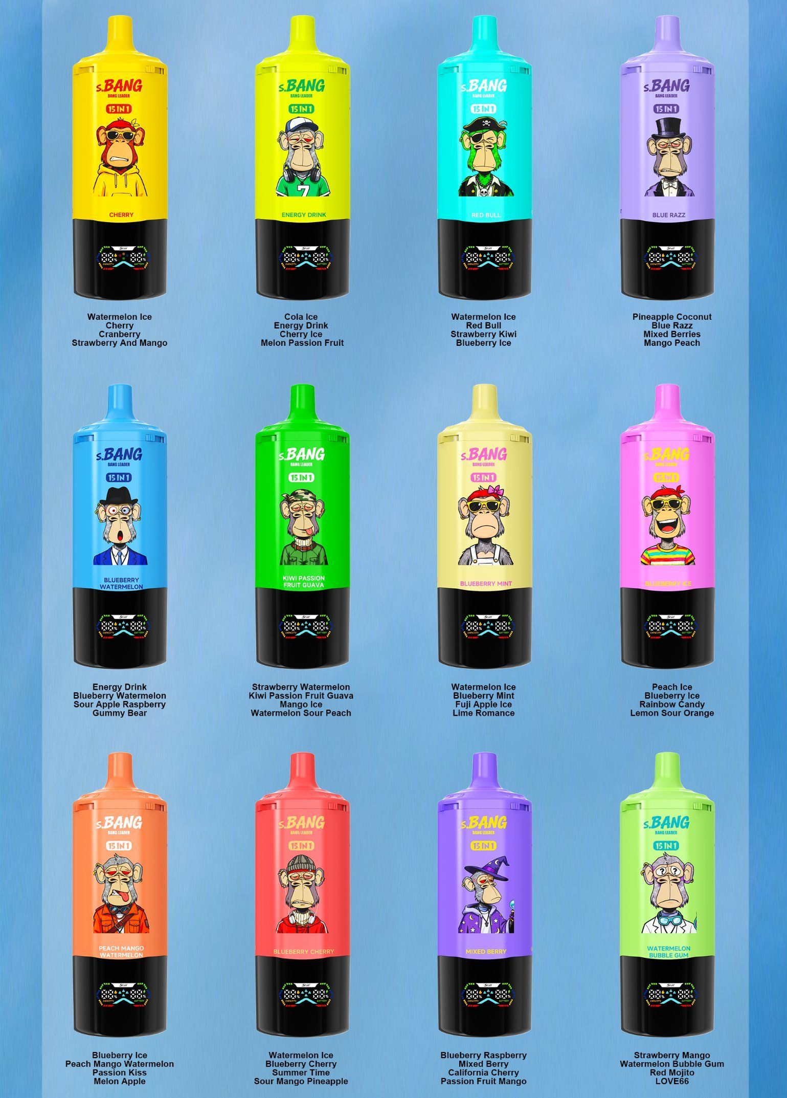 Bang Twins 450000 Puff 15 in 1 Screen Disposable Big E-Cigarettes Spain EU Warehouse New Vaper Vape