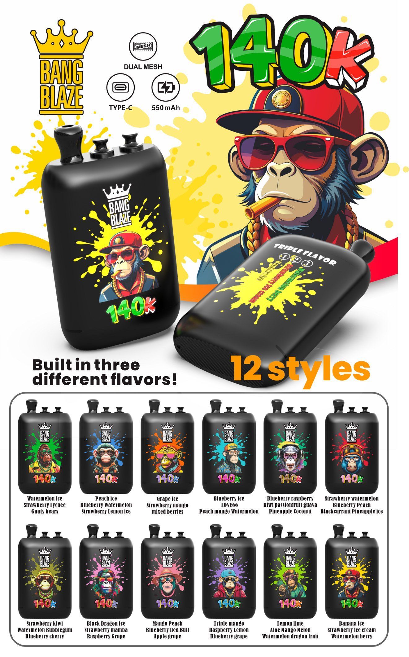 Bang 140000 Puff Bar Twins Disposable Vape Pen 3in1 Vaper Electronic Cigarettes Wholesale Best Price