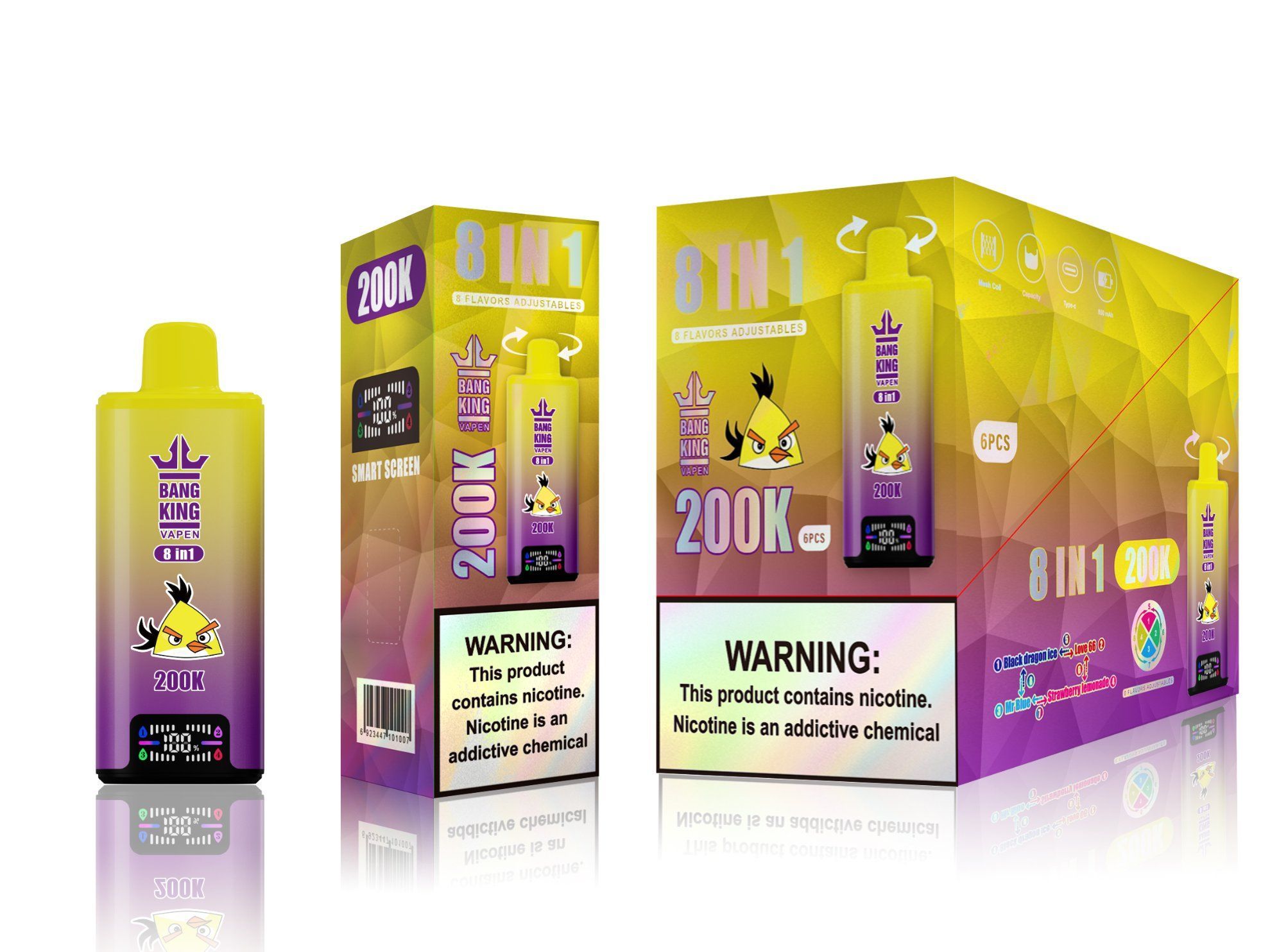 Big 200K Puffs Disposable Vaper 2% 5% Nicotine Wholesale Digital Screen Vape