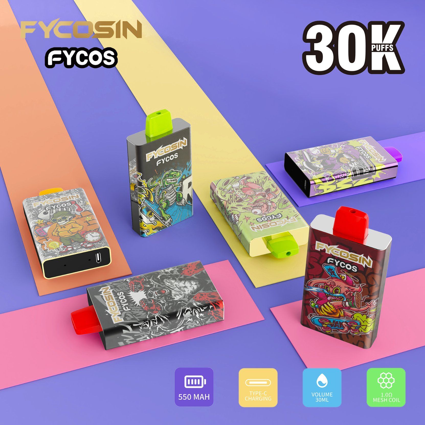 High Quality Fycosin Pen 30ml E-Juice Leak Proof Disposable Vape