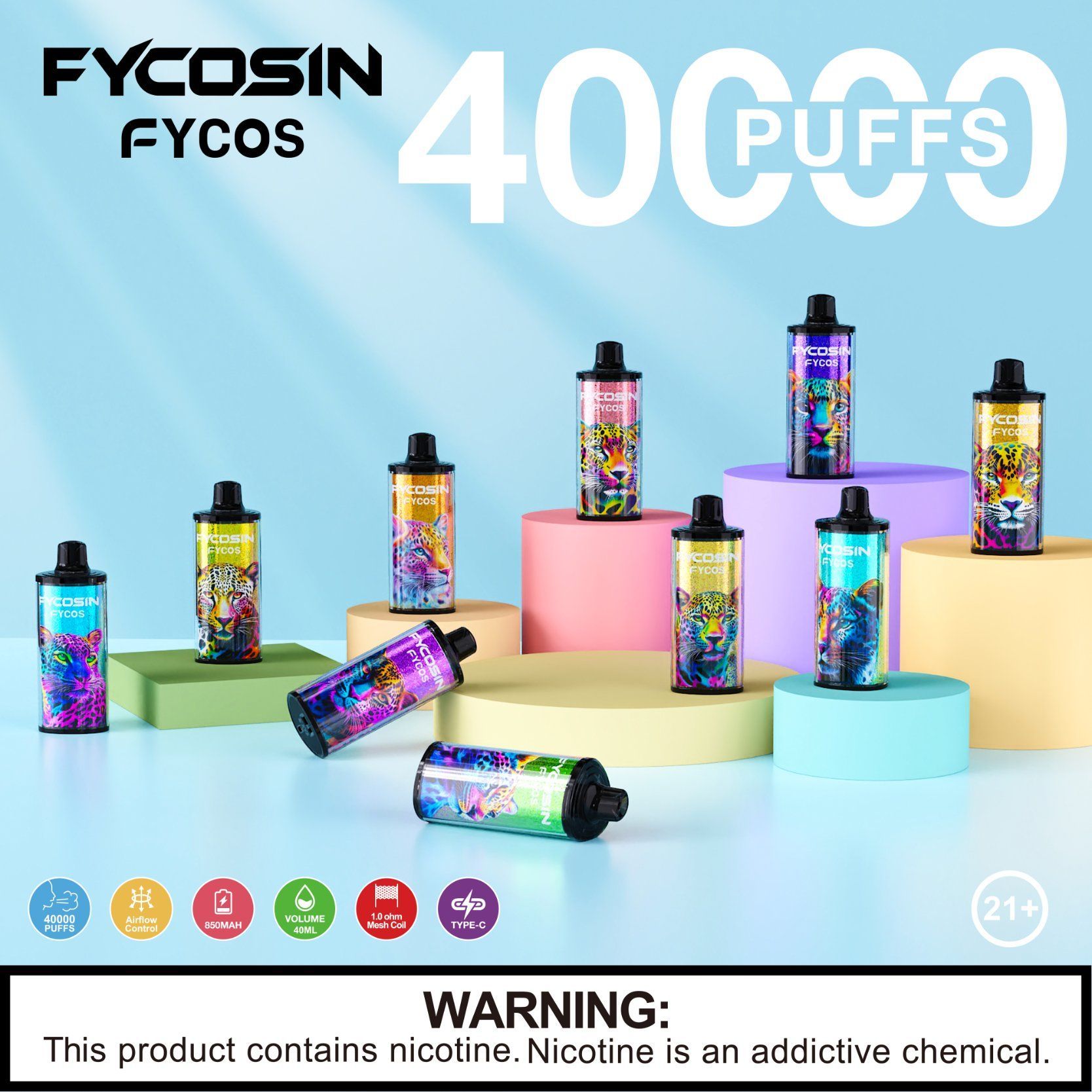 Fycosin 40K Disposable Vape 20 Flavors Custom OEM Service