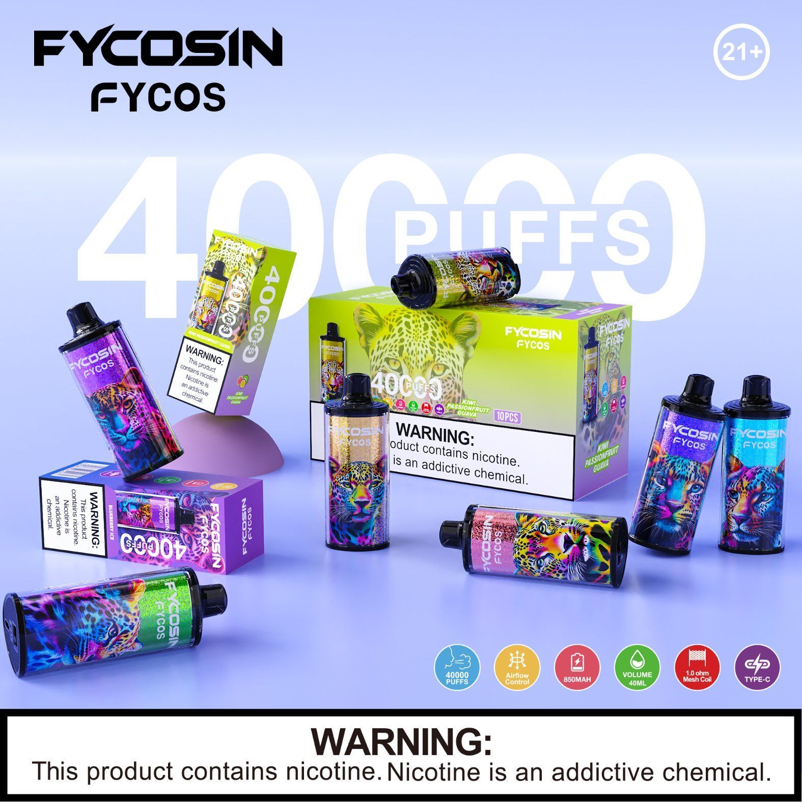 Fycosin 40K Disposable Vape 20 Flavors Custom OEM Service