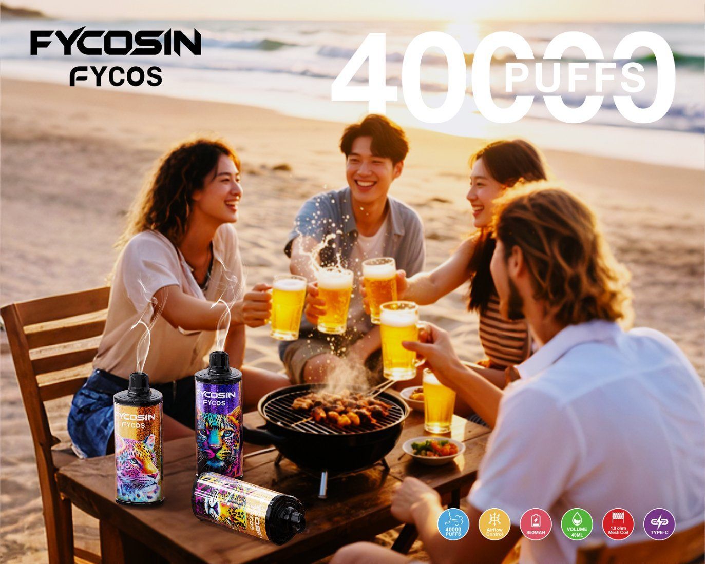 Fycosin 40K Disposable Vape 20 Flavors Custom OEM Service